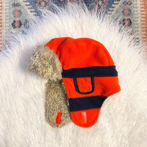 baby gap orange red faux sherpa trapper hat winter layer kids M/L